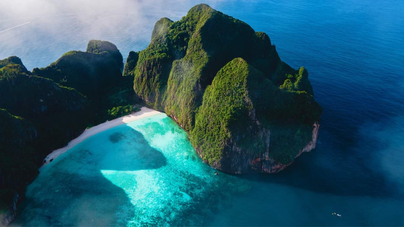 Aerial view of maya bay during its closure period