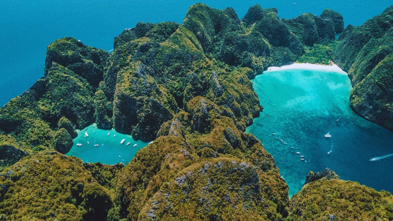 Aerial view of pileh lagoon and maya bay