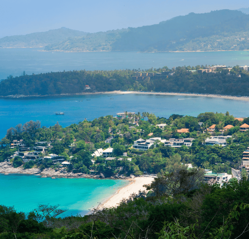 Captivating karon viewpoint, a popular vantage point in phuket, thailand, providing an awe-inspiring vista of the andaman sea, karon beach, and the distant offshore islands, showcasing the region's stunning natural landscape.